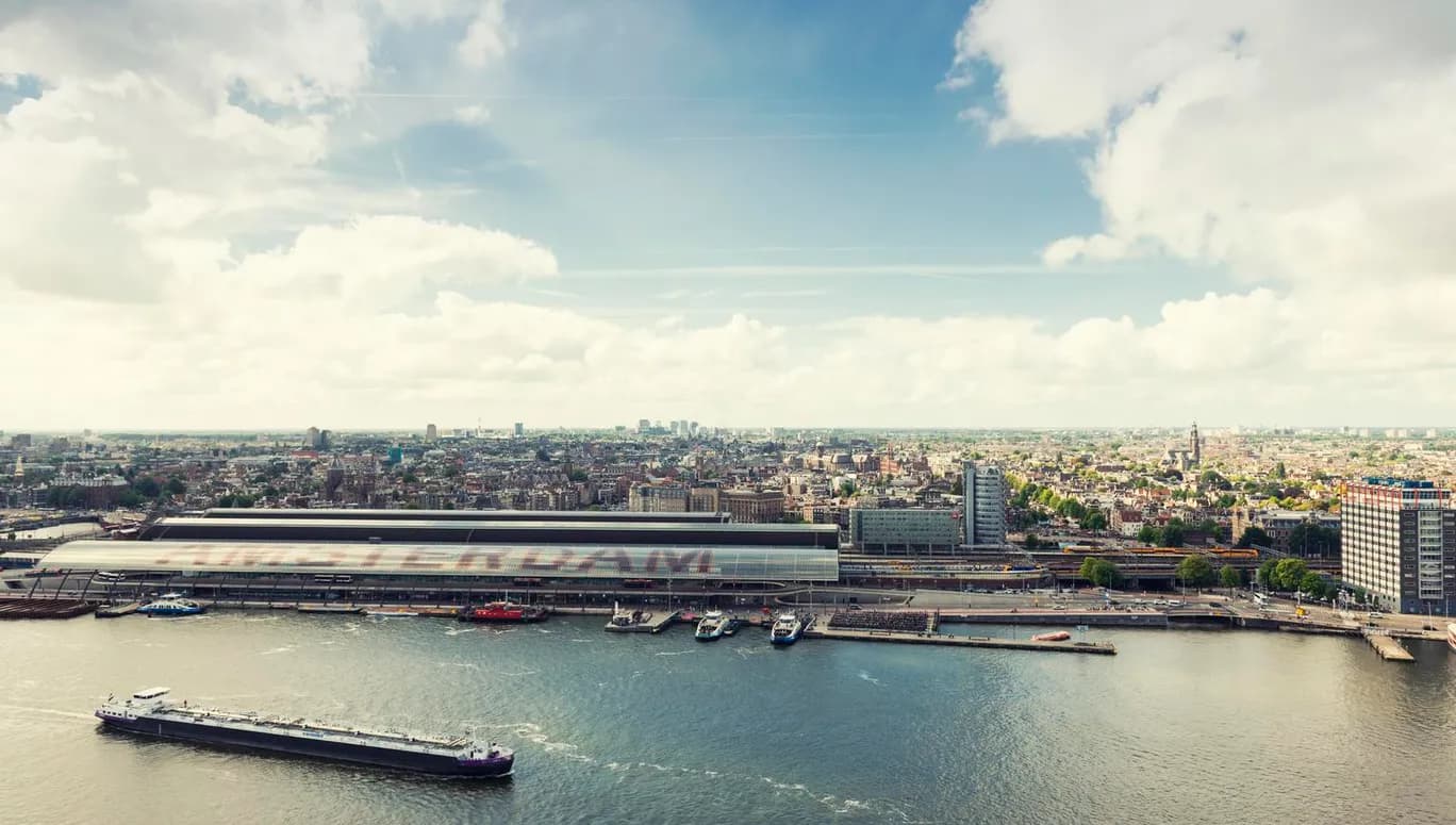 aerial view of Amsterdam centre on sunny day