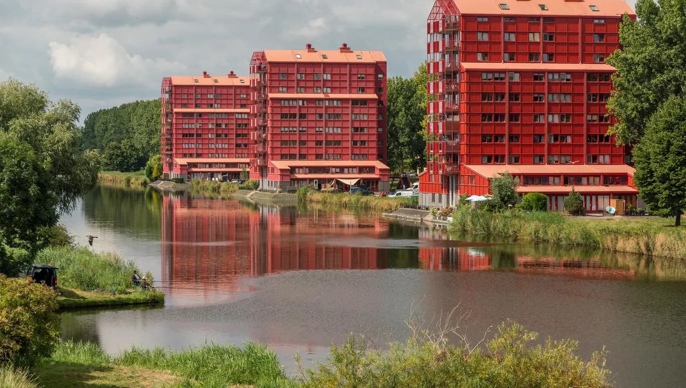 These three flat buildings made in Almere called 'Rooie Donders'.