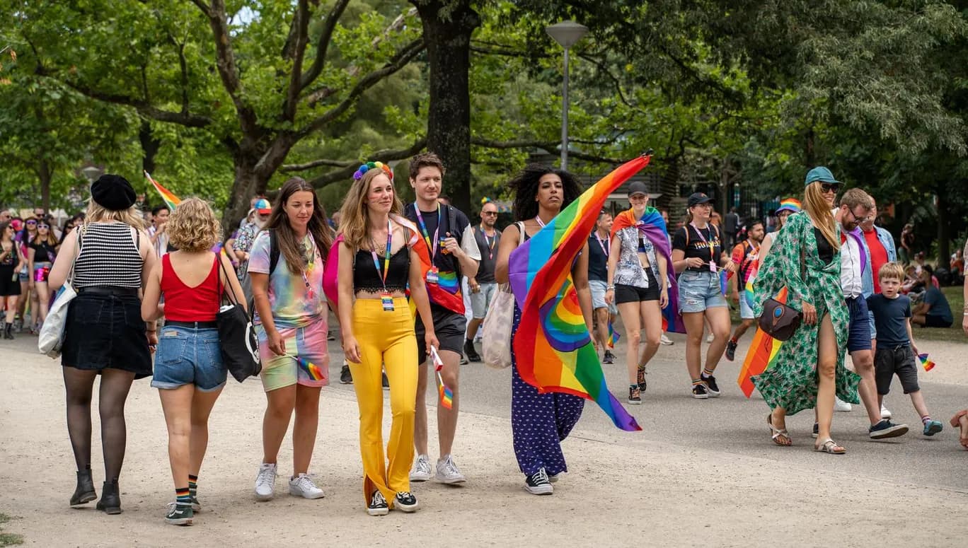 People at the Pride Walk in Amsterdam