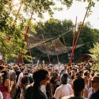 Dancers in the woods at Lentekabinet outdoor festival