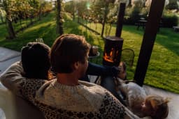 family chilling outside of b&b