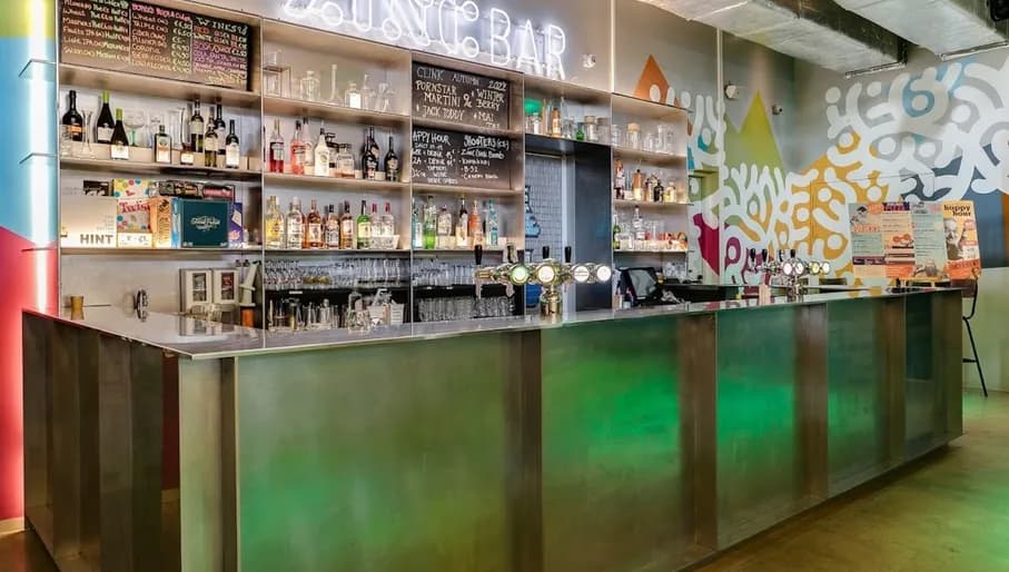 Zinc Bar and interiors of Clink Noord hostel