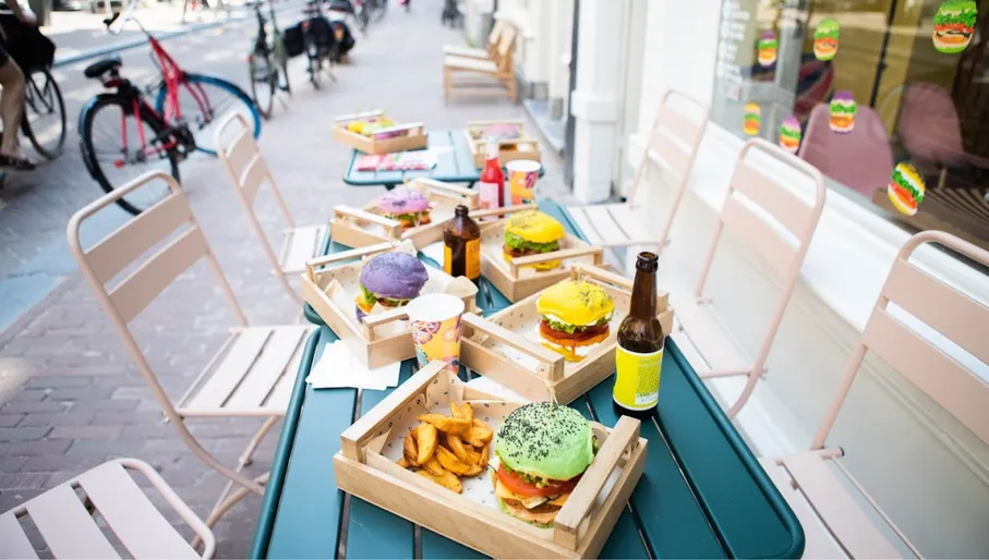 Burgers and drinks outside