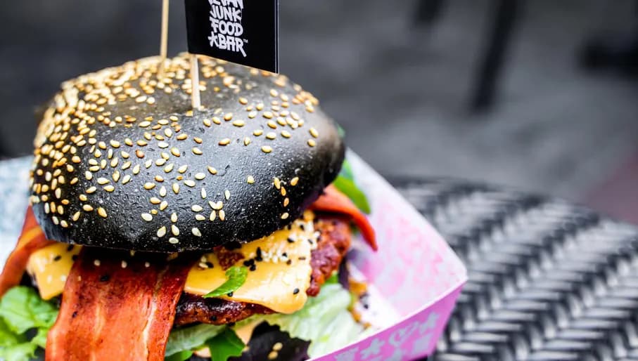 Burger at the Vegan Junk Food Bar.