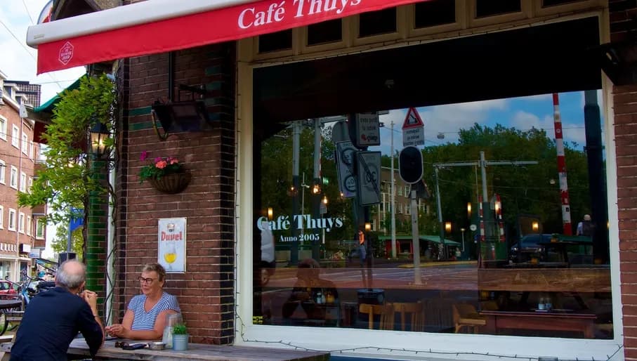 People on the terrace of Cafe Thuys