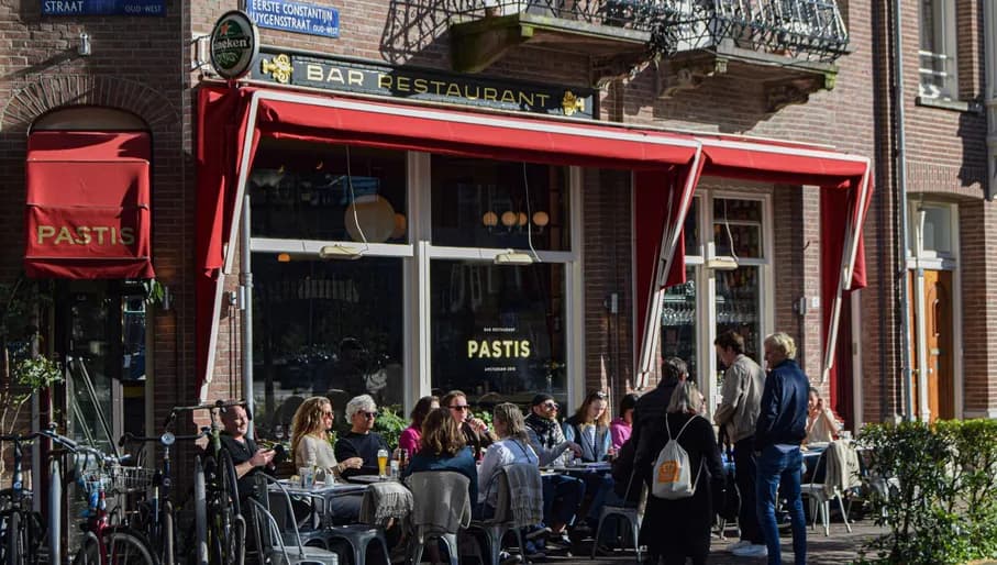 Terrace at sunny French restaurant