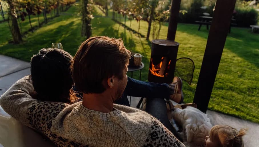 family chilling outside of b&b